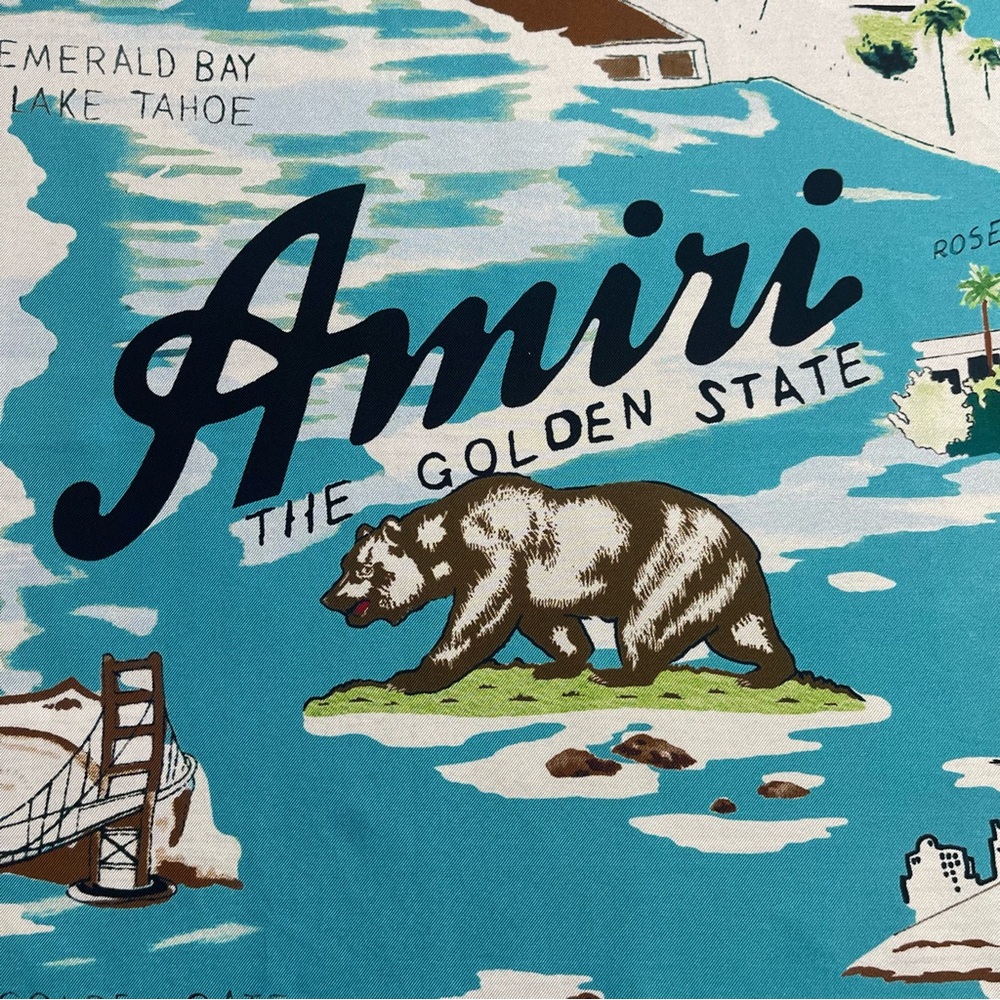 AMIRI California Hawaiian Map White Multi Silk Scarf Size One Size - Picture 2 of 10